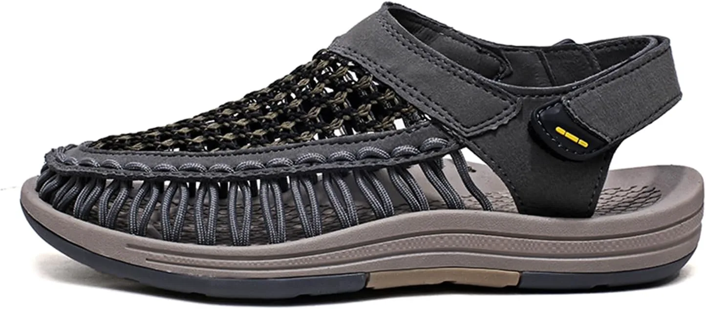Men's Woven Slip-On Сандалии Breathable Flat Сандалии Lightweight Mesh Сандалии for Men Outdoor Black Casual Water Shoes Dacnakby, серый