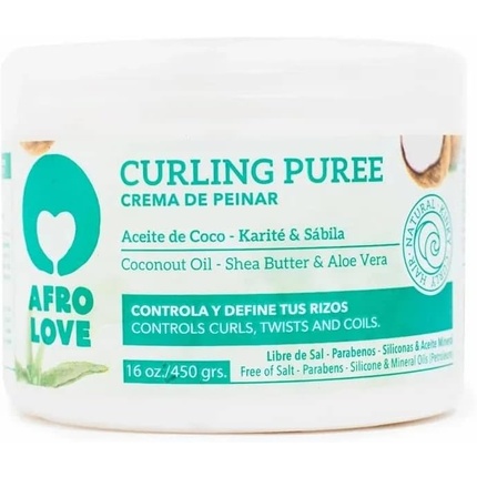 

Curling Puree 450 г Крем для формирования локонов с кокосовым маслом, маслом ши и алоэ вера - без силикона и парабенов Afro Love