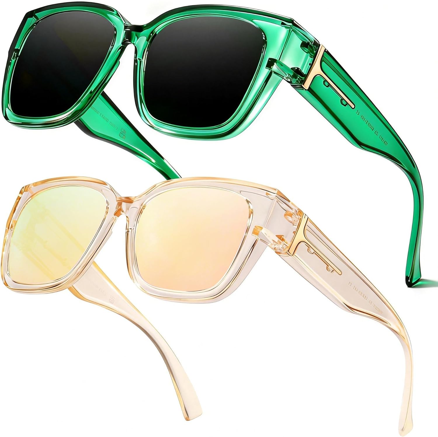 

LVIOE 2 шт. поляризованные солнцезащитные очки для женщин и мужчин, большие квадратные солнцезащитные очки с защитой от УФ-излучения LS7511, A29(2 Pack)green/Grey+clear Champagne/Gold