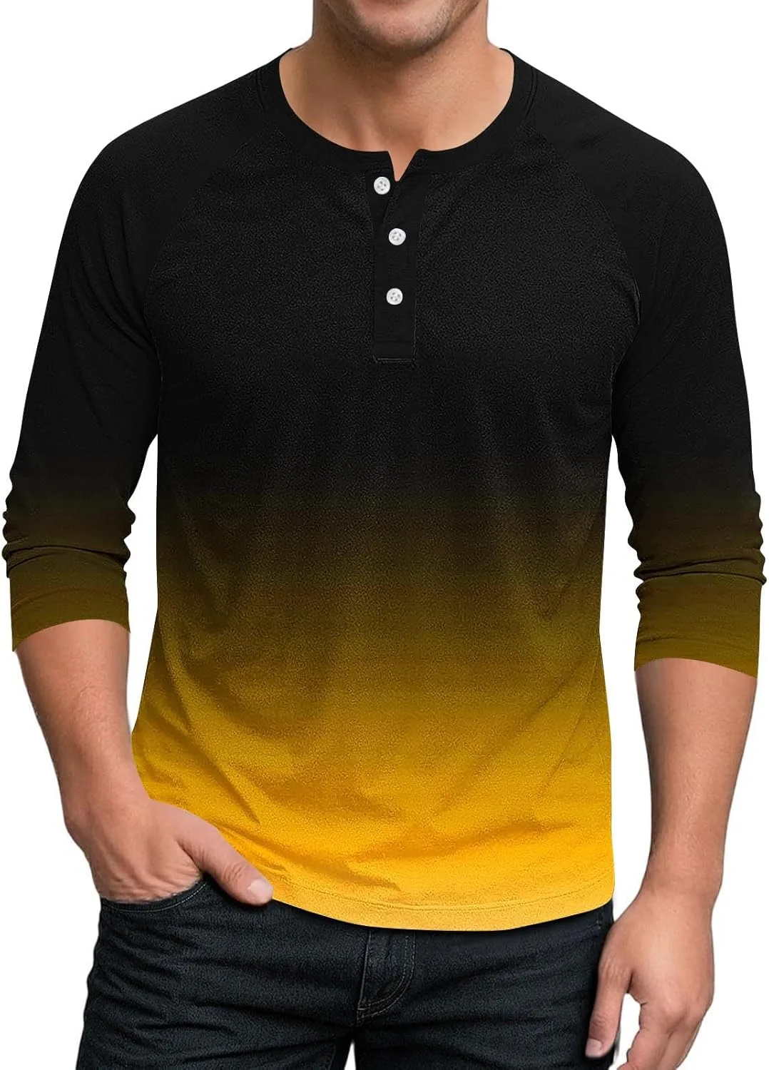 

Футболка-поло с градиентом для мужчин, 3/4 рукава, Cotton Sdeycui