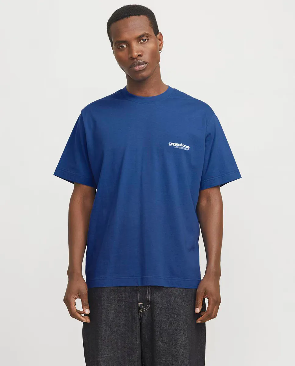 

Мужская футболка с коротким рукавом и круглым вырезом и боковым логотипом Jack & Jones, синий индиго