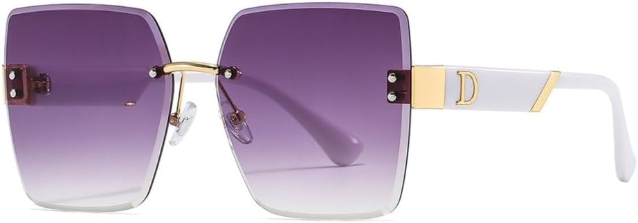 

Большие квадратные солнцезащитные очки без оправы для женщин в винтажном стиле с линзами, обработанными заклепками, модные солнцезащитные очки UV400 MTZJH, Purple Gray