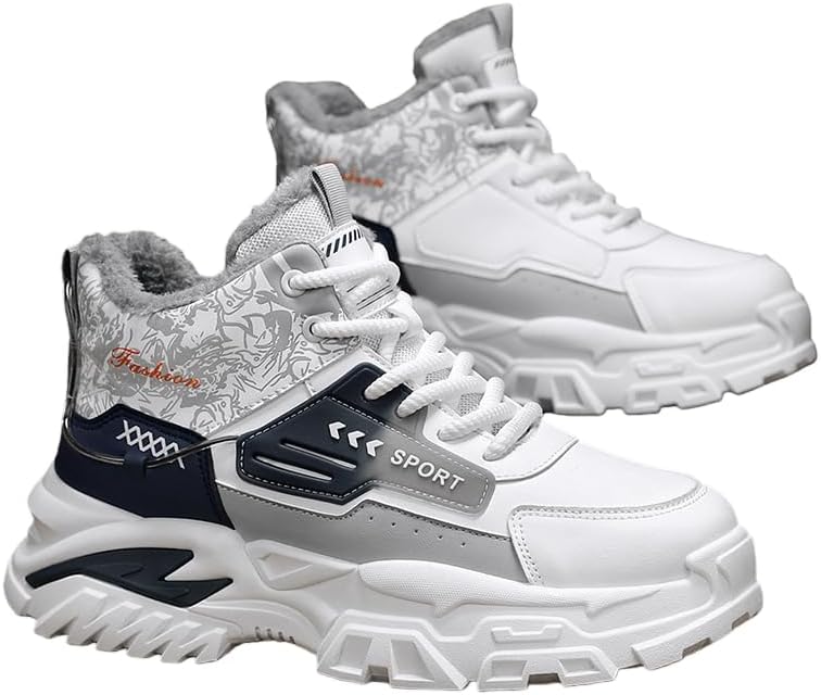 

Мужские ретро-кроссовки HCHCTRY с высокой шнуровкой и утолщенной подошвой - теплые на зиму, удобные и нескользящие, подходят для активного отдыха на свежем воздухе, белый