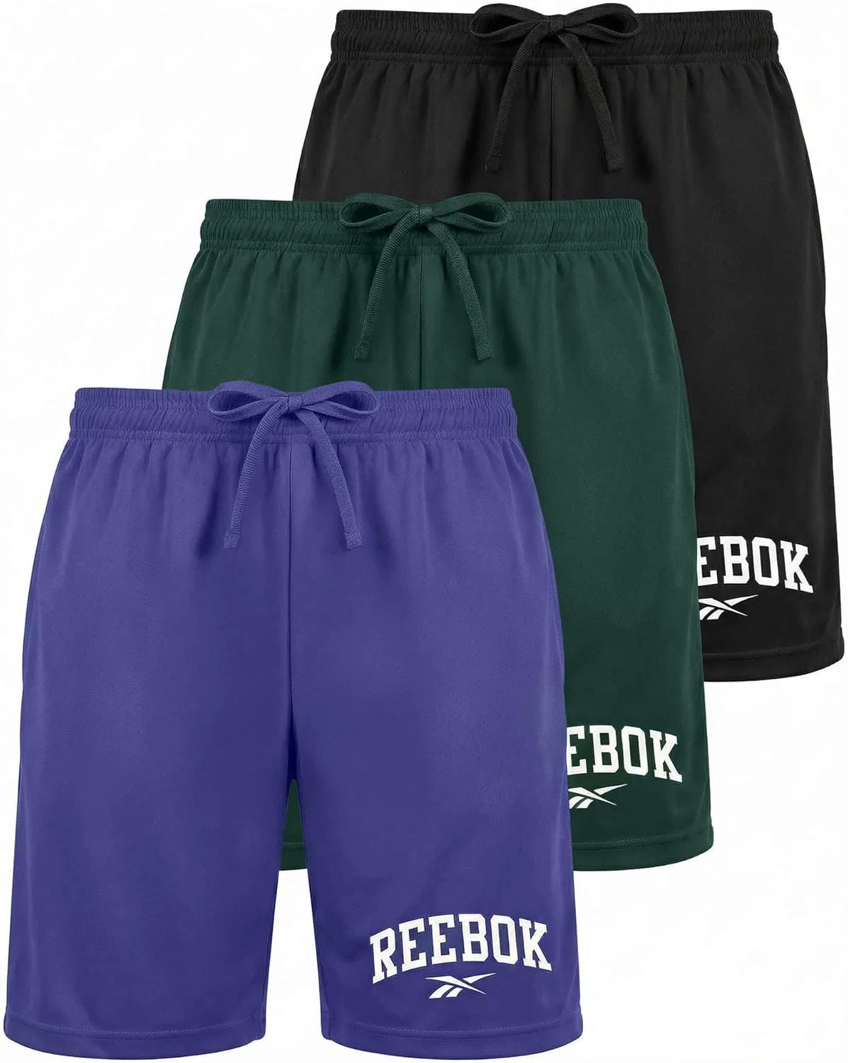 Спортивные шорты Reebok, 3 пары, Solid Black, Solid Hunter Green, Solid Royal Blue
