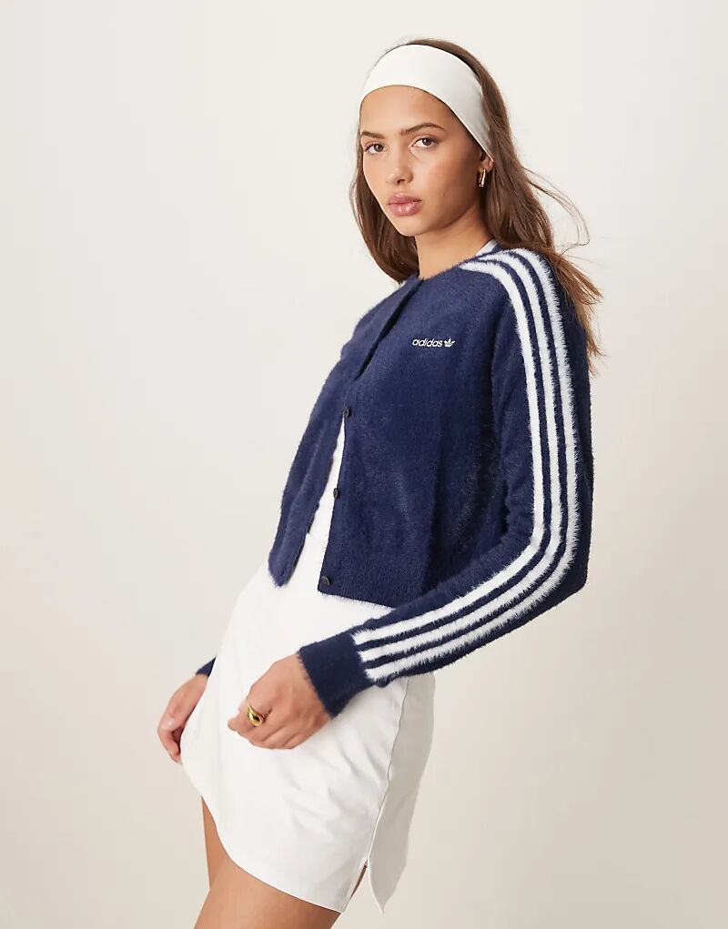 

Пушистый кардиган adidas Originals темно-синего цвета