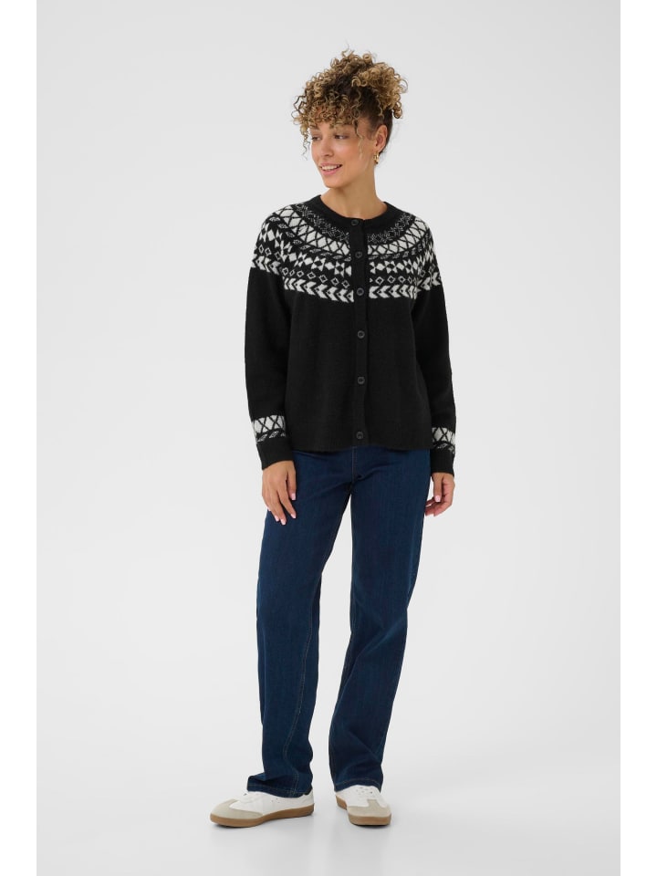 

Cream Кардиган CRCherrie свободного кроя, цвет черный с белой жаккардовой отделкой