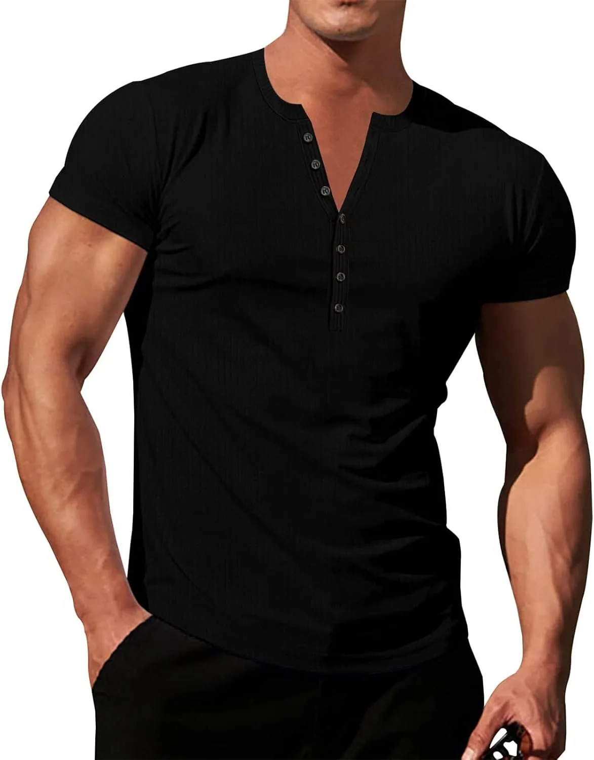 

Мужская футболка Henley с коротким рукавом и ребристой фактурой Slim Fit LCMTWX