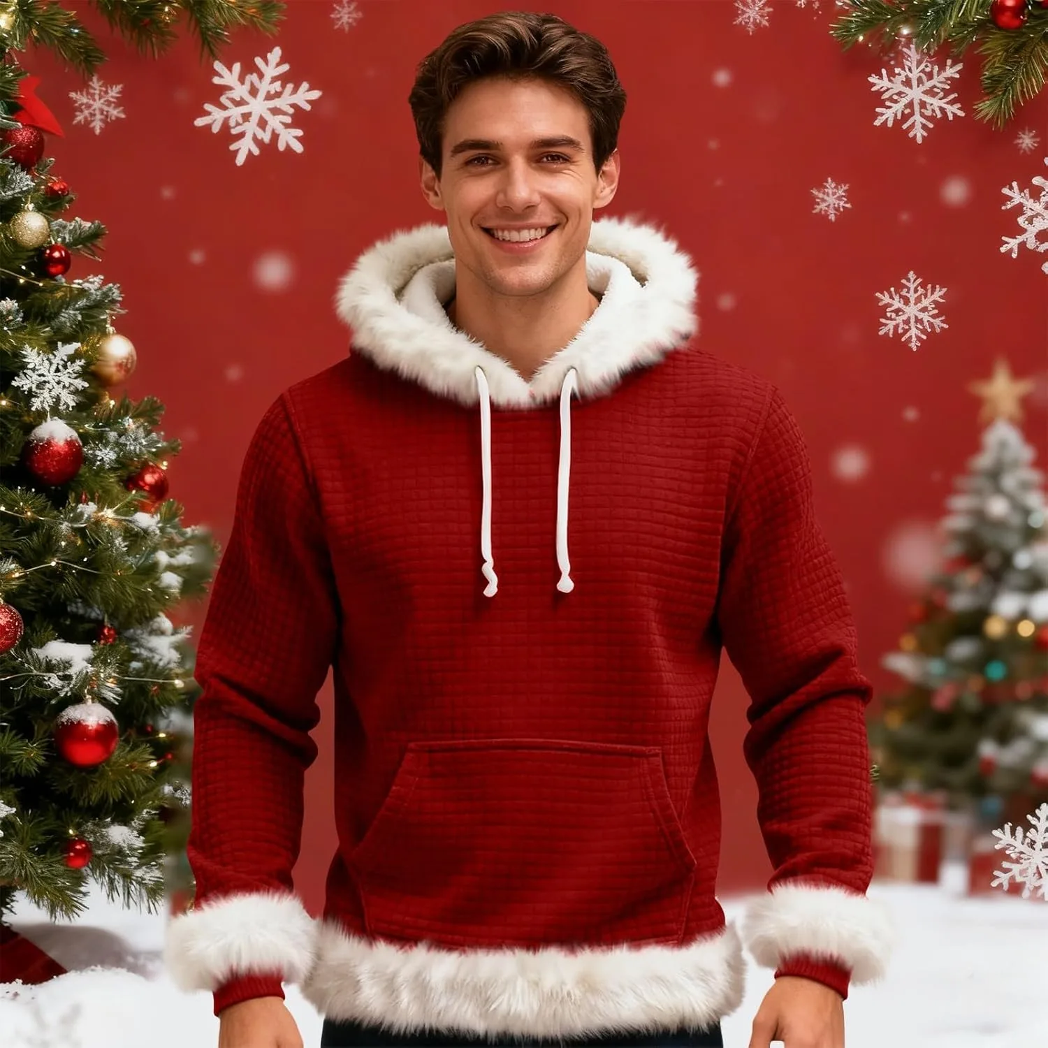 Женский рождественский худи Waffle Knit с белым мехом и Plus Size — фото 4