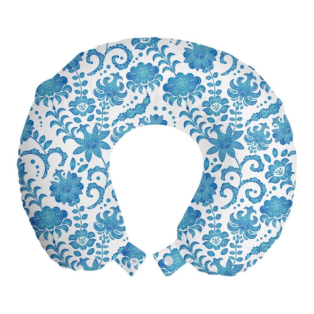 

ABAKUHAUS Дорожная подушка для шеи с цветами, узор из голубоватых цветов, пенопластовые дорожные принадлежности для самолета и автомобиля, 30х30 см, морской синий и белый