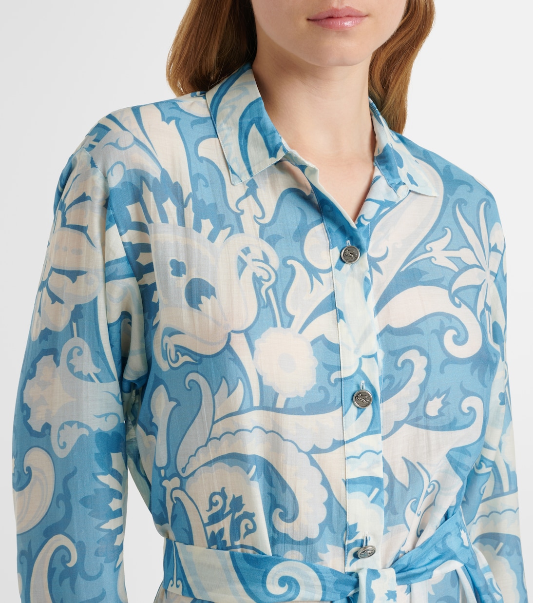Платье-рубашка из хлопка и шелка с узором пейсли Etro, Print On Blue Base — фото 4
