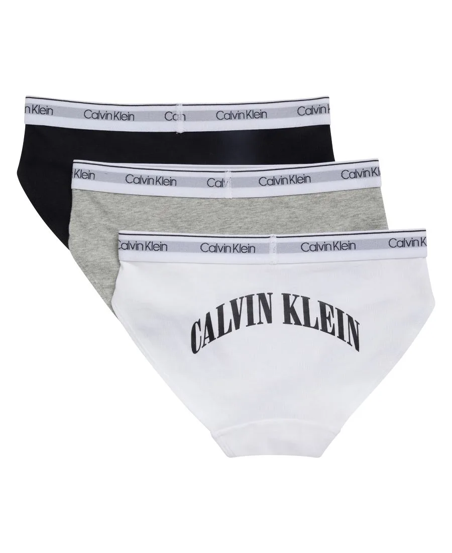 Трусики для девочек 6-16 лет с логотипом Calvin Klein на спине и поясе, белый/серый/черный — фото 2