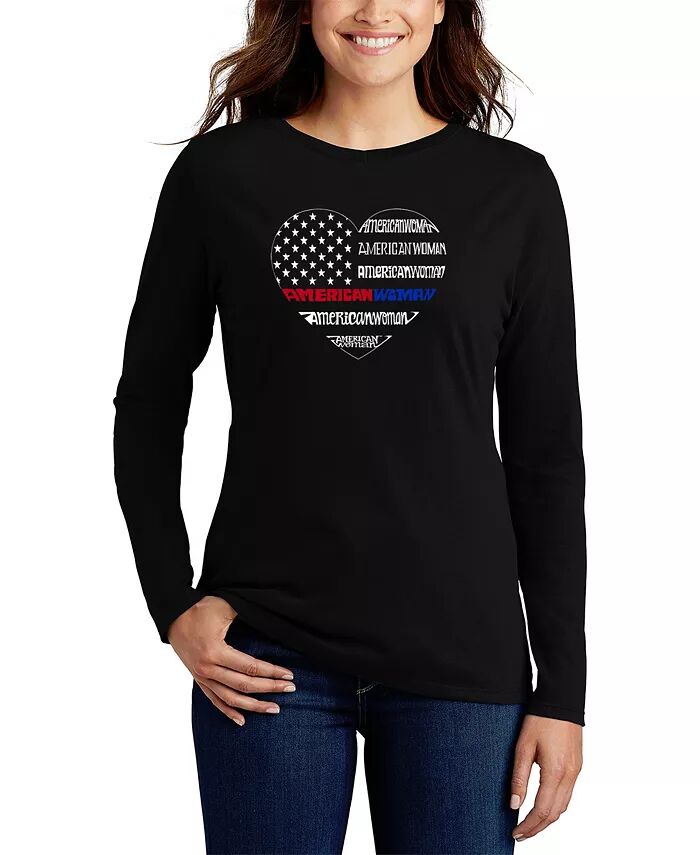 

Женская футболка с длинным рукавом American Woman Word Art LA Pop Art, черный