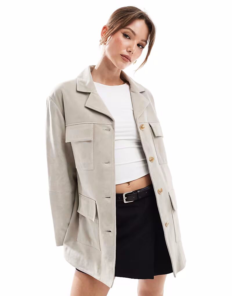 

Куртка из натуральной замши ASOS DESIGN цвета песочного камня с карманами
