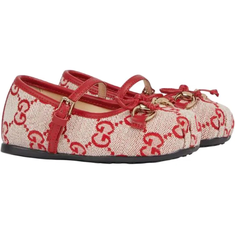 Туфли Gucci Horsebit House Canvas Leather Low Top Бежевый/Красный — фото 4