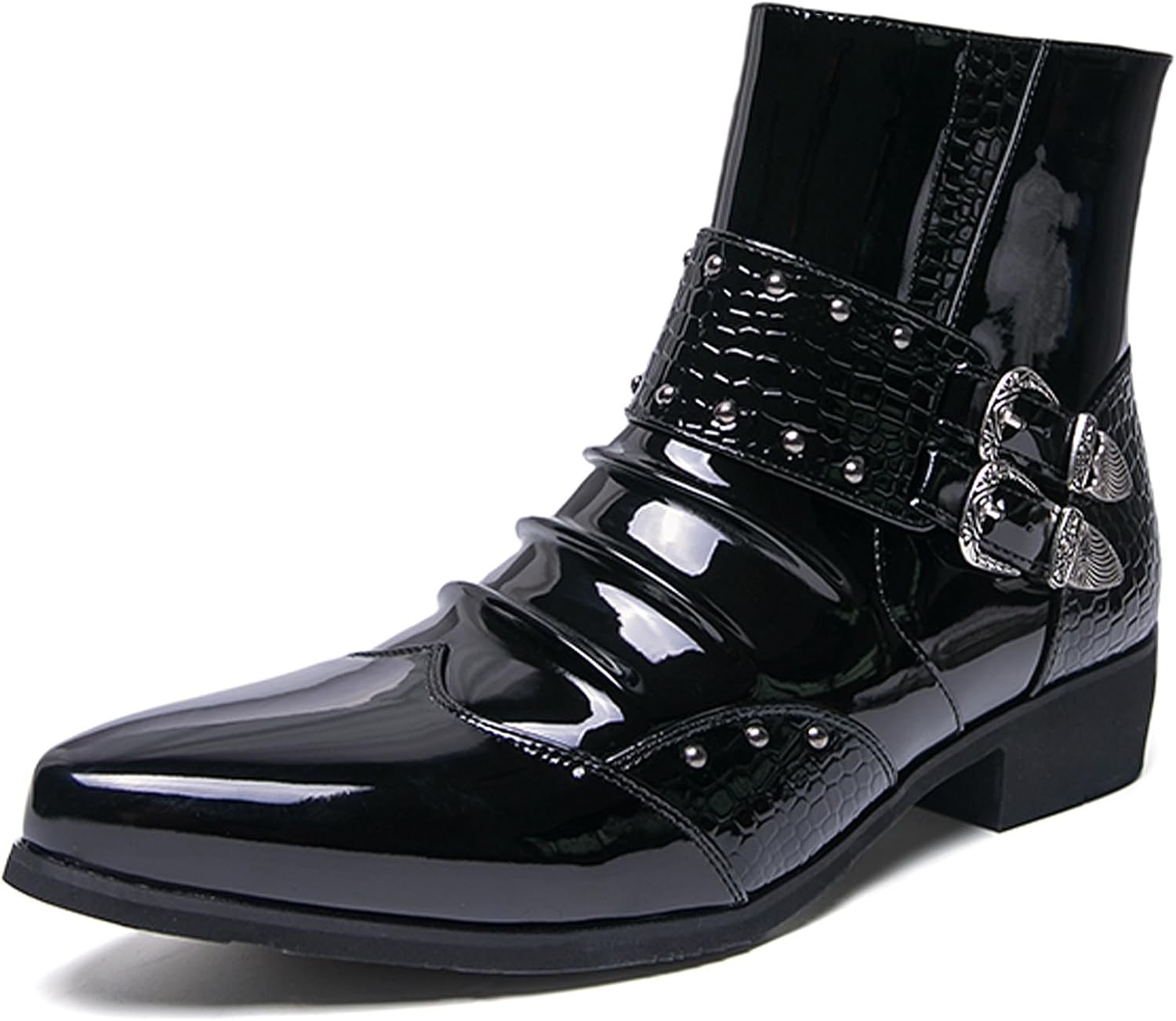 

Мужские черные кожаные ботинки QIJOZXN с пряжкой, ботинки Челси модного дизайна с заостренным носком, боковой молнией, низким массивным каблуком, укороченные ботинки на щиколотку, повседневные удобные вестерн-ботинки для наряда