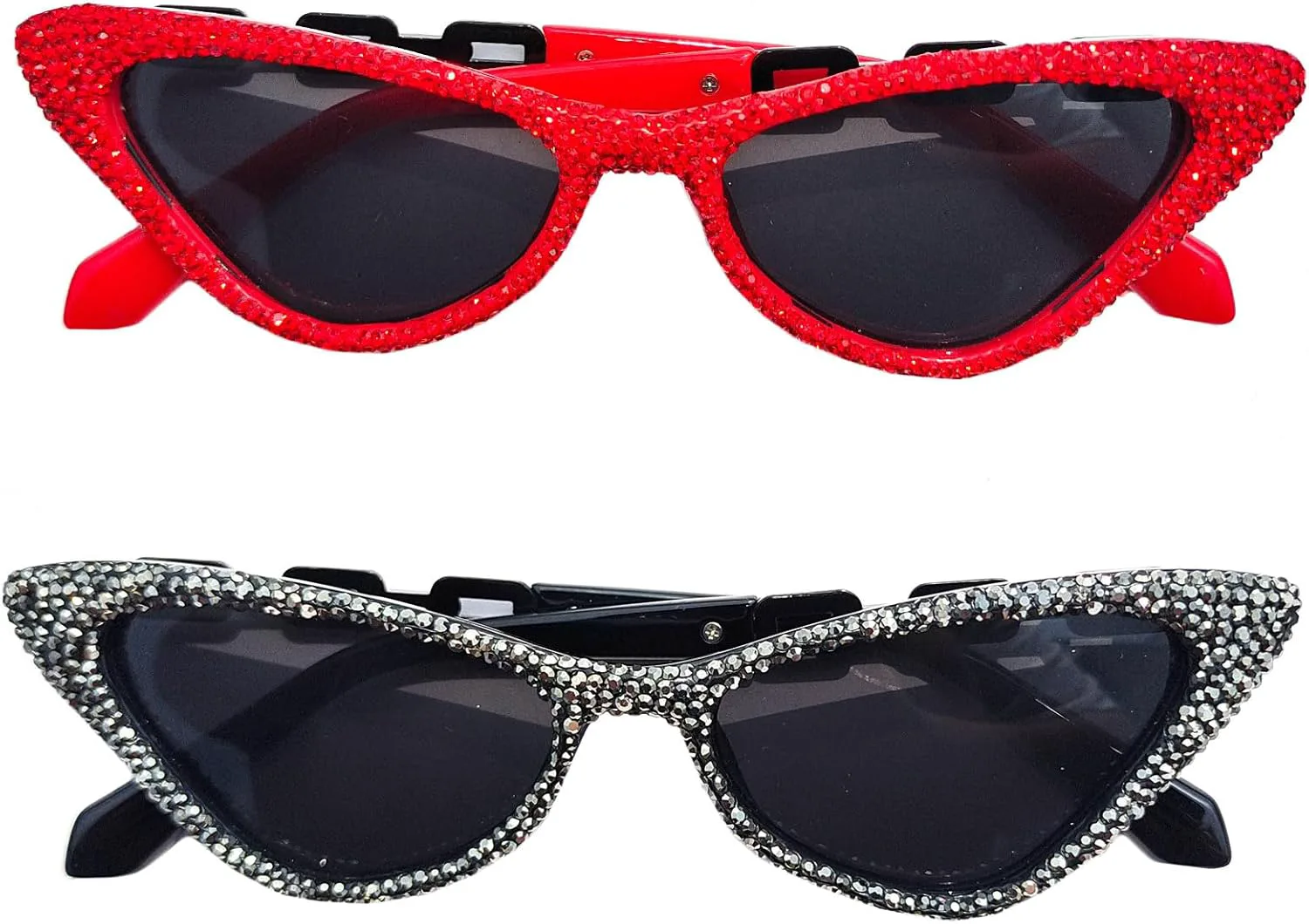 

Willochra Модные блестящие солнцезащитные очки со стразами, женские очки «кошачий глаз» с бриллиантами, модные праздничные очки для женщин, 2pcs-black&red