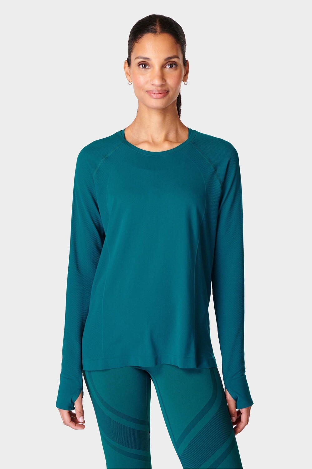 

Бесшовный спортивный топ с длинными рукавами из легкой ткани Sweaty Betty, синий