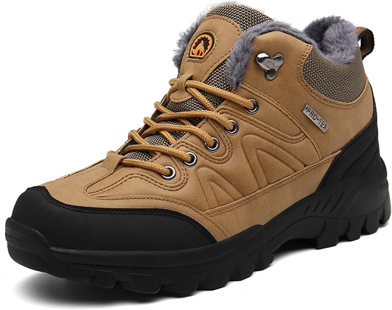 

Мужские теплые кроссовки для походов с меховой подкладкой, подошвой с противоскользящим протектором, зимние Oxngeos, коричневый