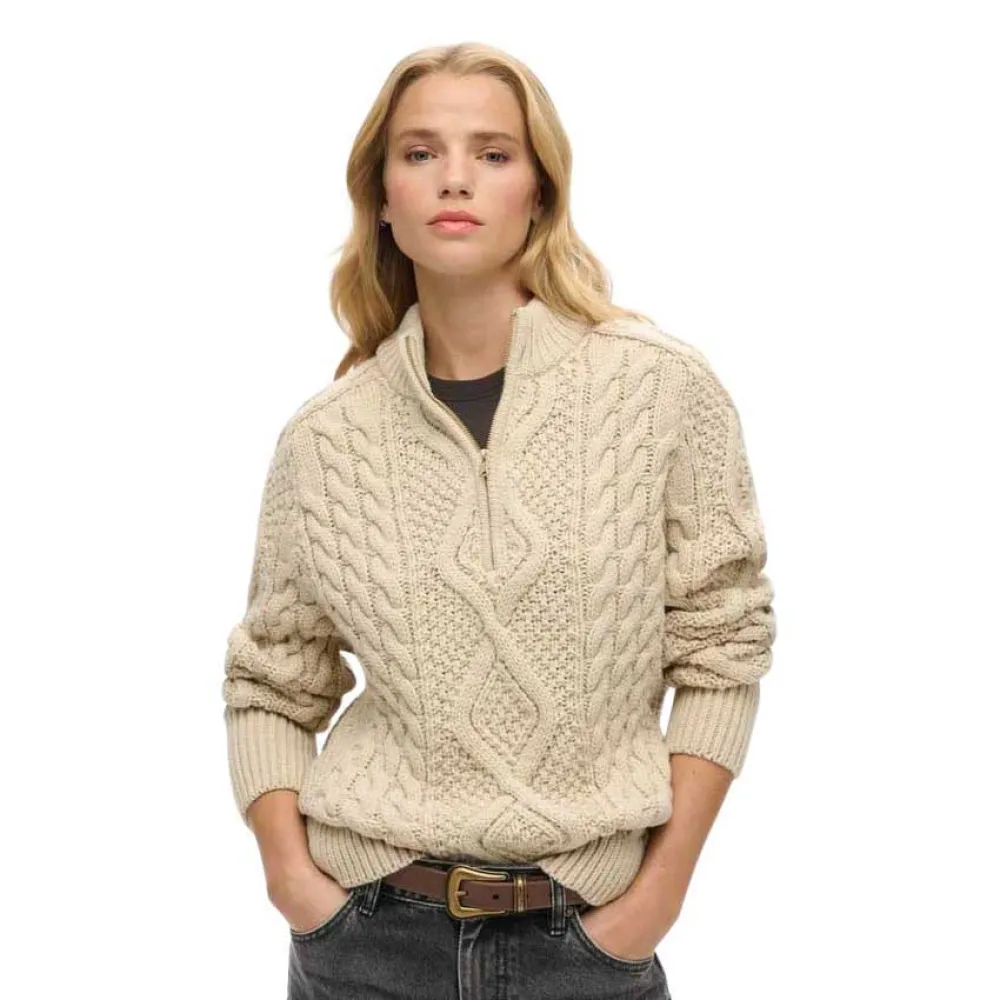 

Свитер Superdry Aran half zip, бежевый