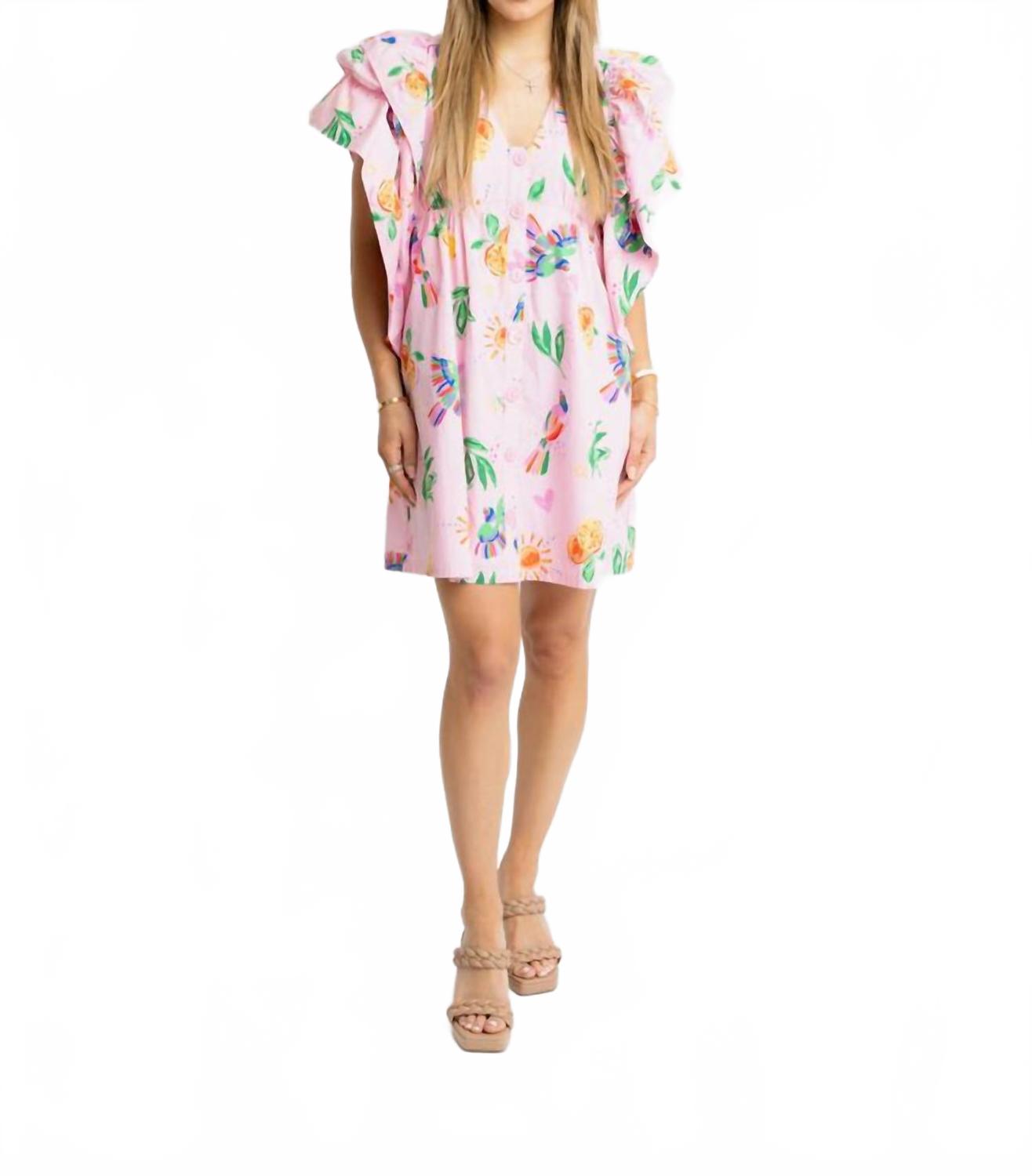 

Тукан Фрукт V-образный вырез платье с рюшами в розовом Karlie