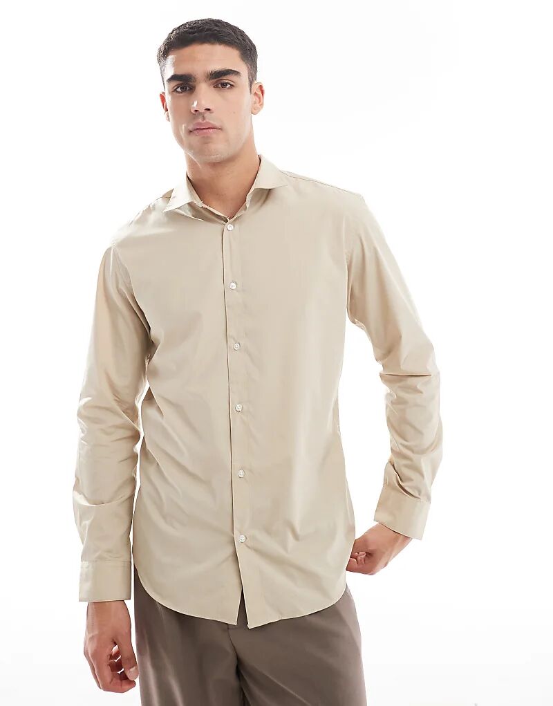 

Рубашка облегающего кроя бежевого цвета Jack & Jones