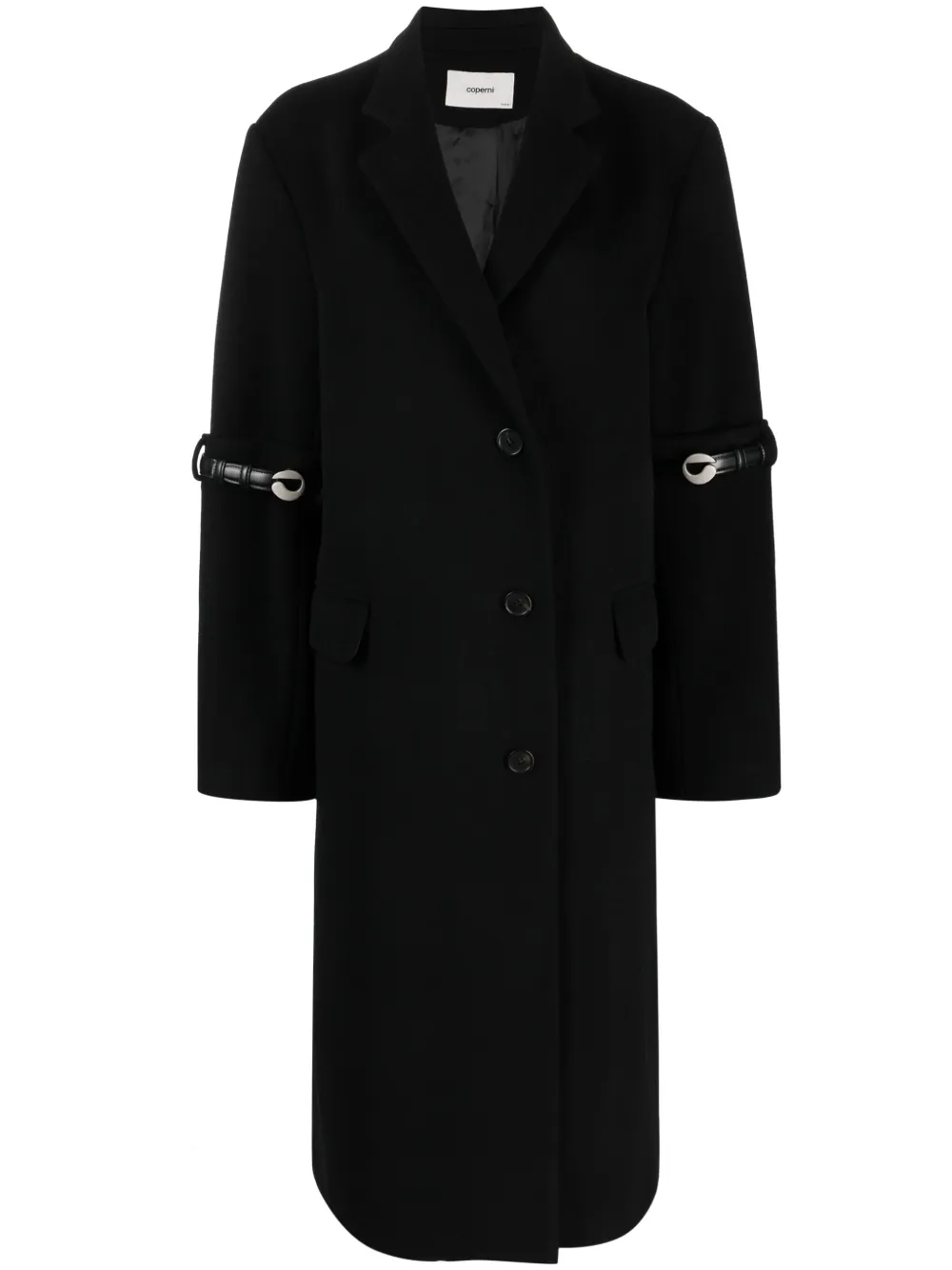

Однобортное пальто с пряжками Coperni, черный
