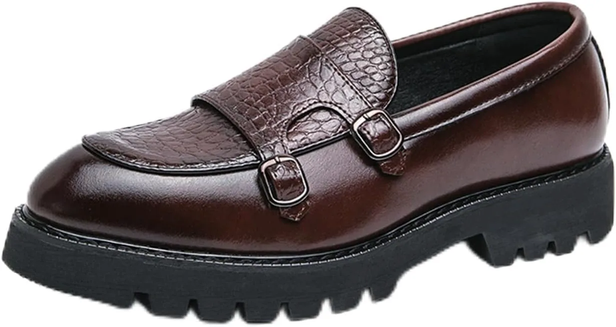 

Мужские кожаные туфли-лоферы с двойным ремешком Monk, грубой подошвой и платформой, классические современные туфли на толстом каблуке, удобные, с нескользящей подошвой, для официальных мероприятий, свадьбы, работы и вечеринок KSEDT, коричневый