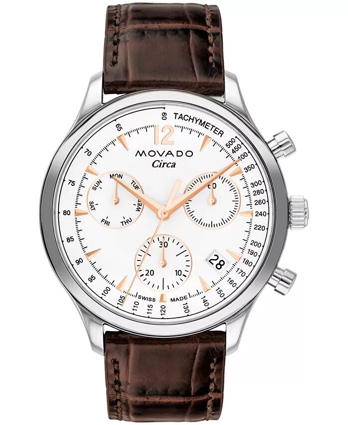 

Мужские часы Heritage с коричневым ремешком из натуральной кожи, 43 мм Movado