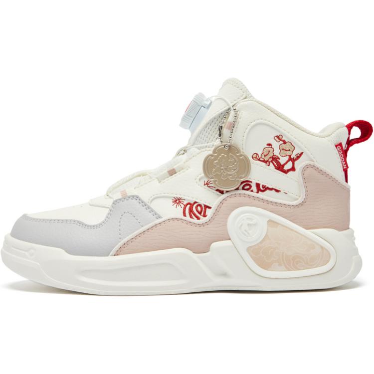 

QIAODAN Износостойкие высокие детские скейтбординговые ботинки Ivory/Brown Pink для подростков