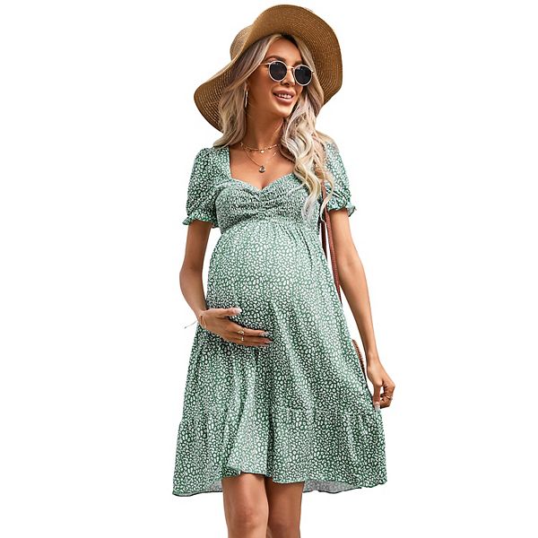 

Женское платье для беременных с вырезом sweetheart и рюшами Seoria, Green Floral
