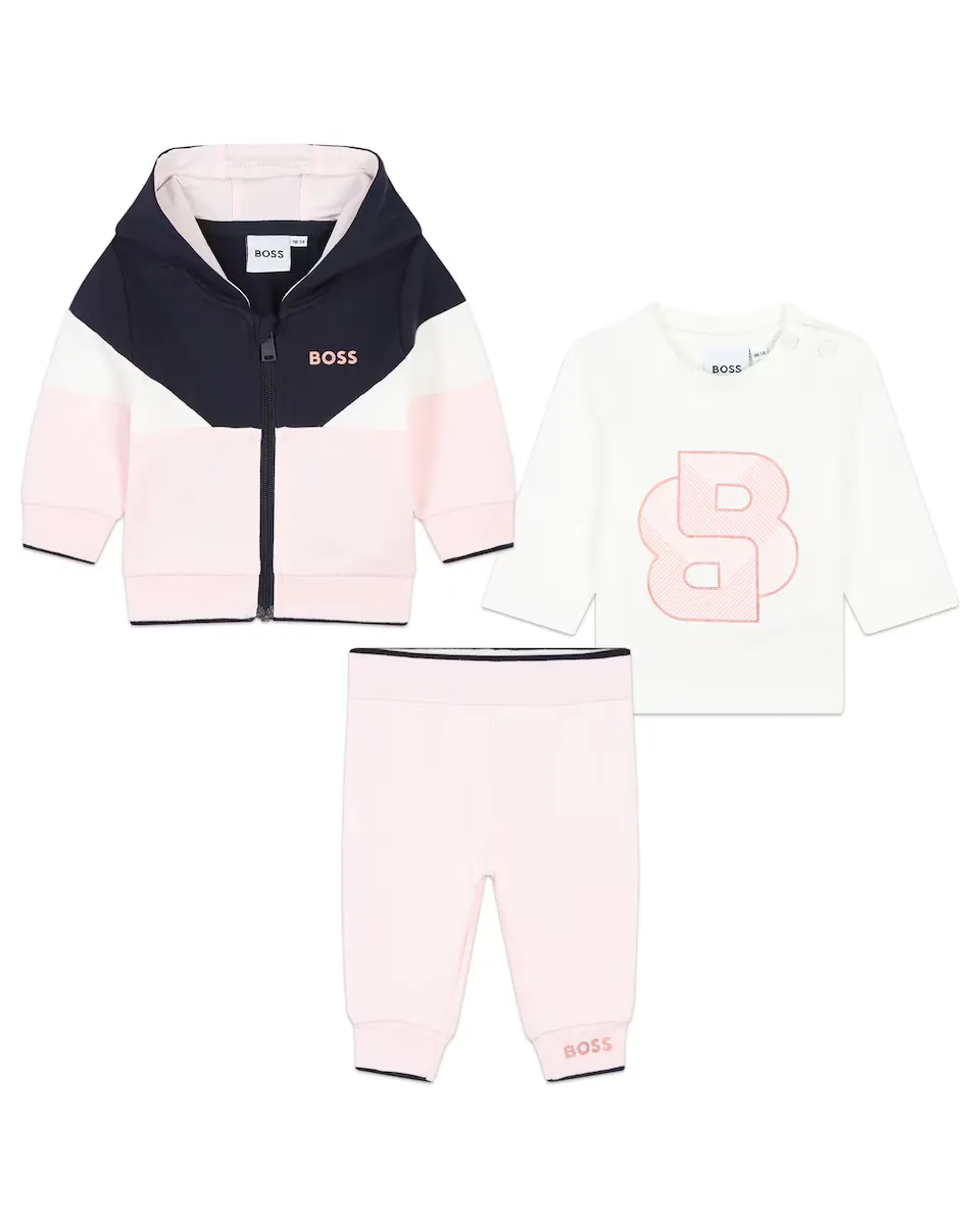 

Комплект из спортивного костюма и футболки с капюшоном для девочки BOSS Kidswear, розовый