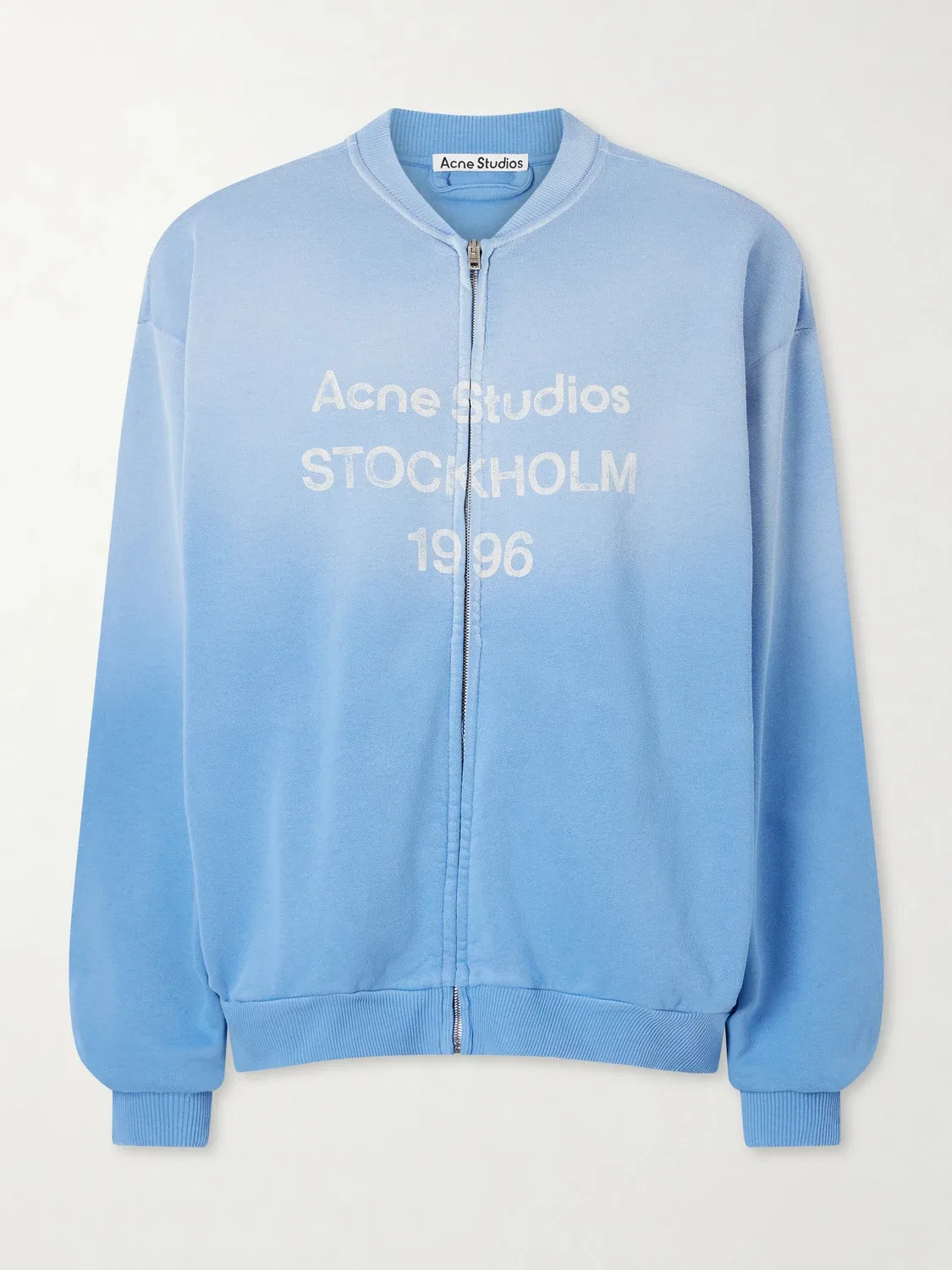 Джемпер из хлопкового смешанного джерси с окрашенным принтом Fiah на молнии Acne Studios, синий