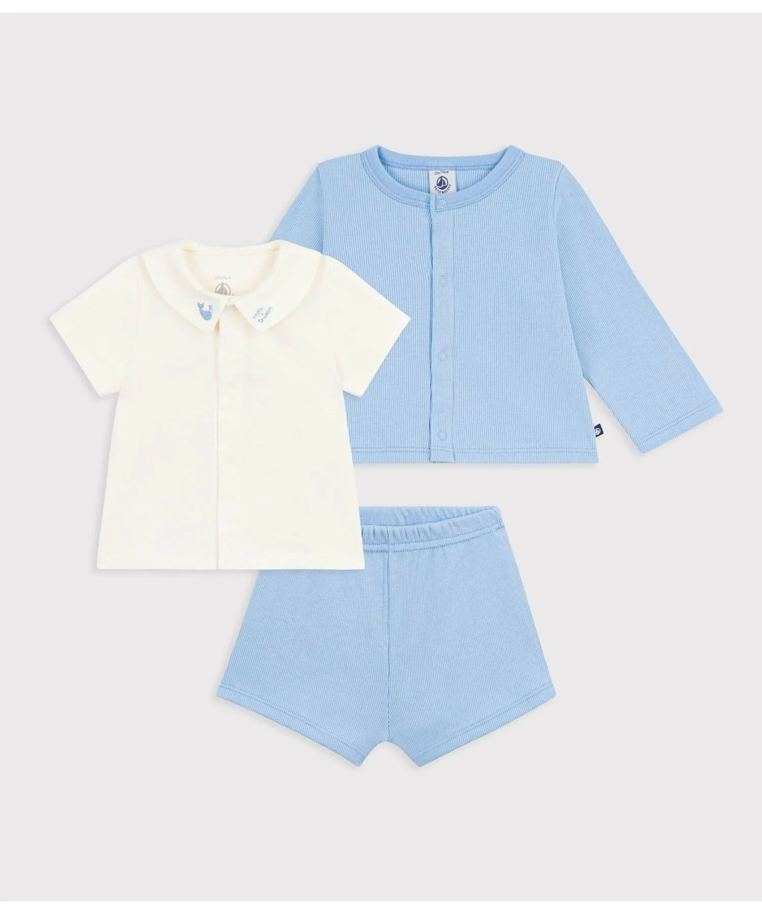 Детский хлопковый комплект из 3 предметов PETIT BATEAU, Light blue