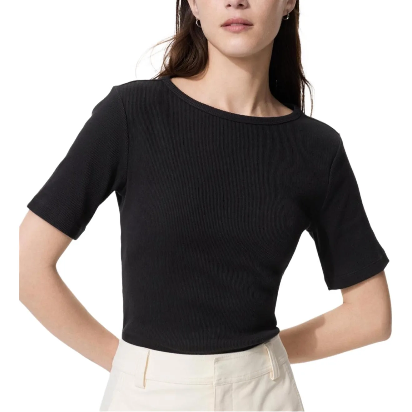 Футболка с втачным рукавом женская UNIQLO, черный