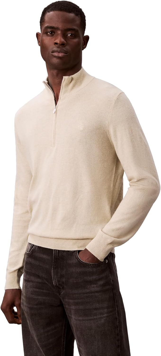 

Мужской шерстяной свитер Calvin Klein с застежкой-молнией на четверть оборота, Pelican Heather