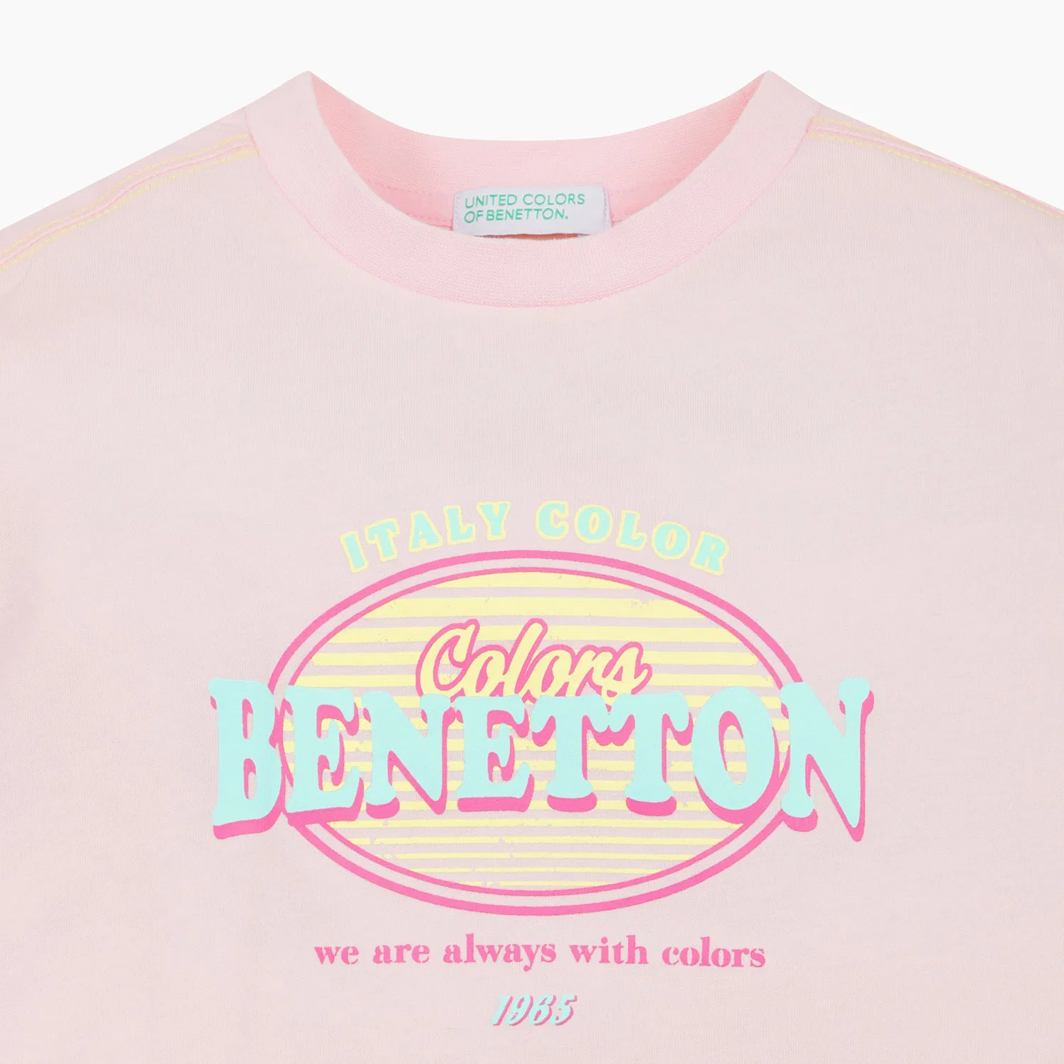 Детская футболка Benetton Kids с логотипом, розовая — фото 3