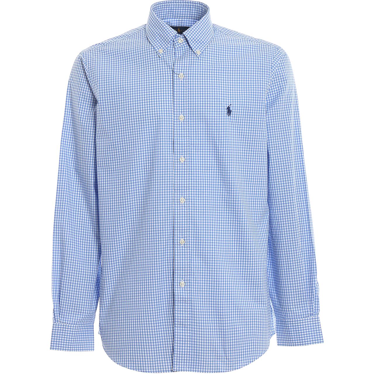 

Рубашка в клетку с вышитым логотипом Polo Ralph Lauren, светло-голубой