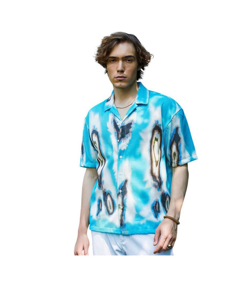 

Мужская рубашка оверсайз небесно-голубого цвета из сетчатой ткани с топографическим рисунком Campus Sutra, Blue