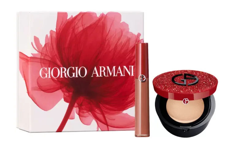 GIORGIO ARMANI Набор косметики Redtube для женщин, Red Tube Lip Gloss #214+Iridescent Red Diamond Cushion #3 Suitable for Natural Pale Skin