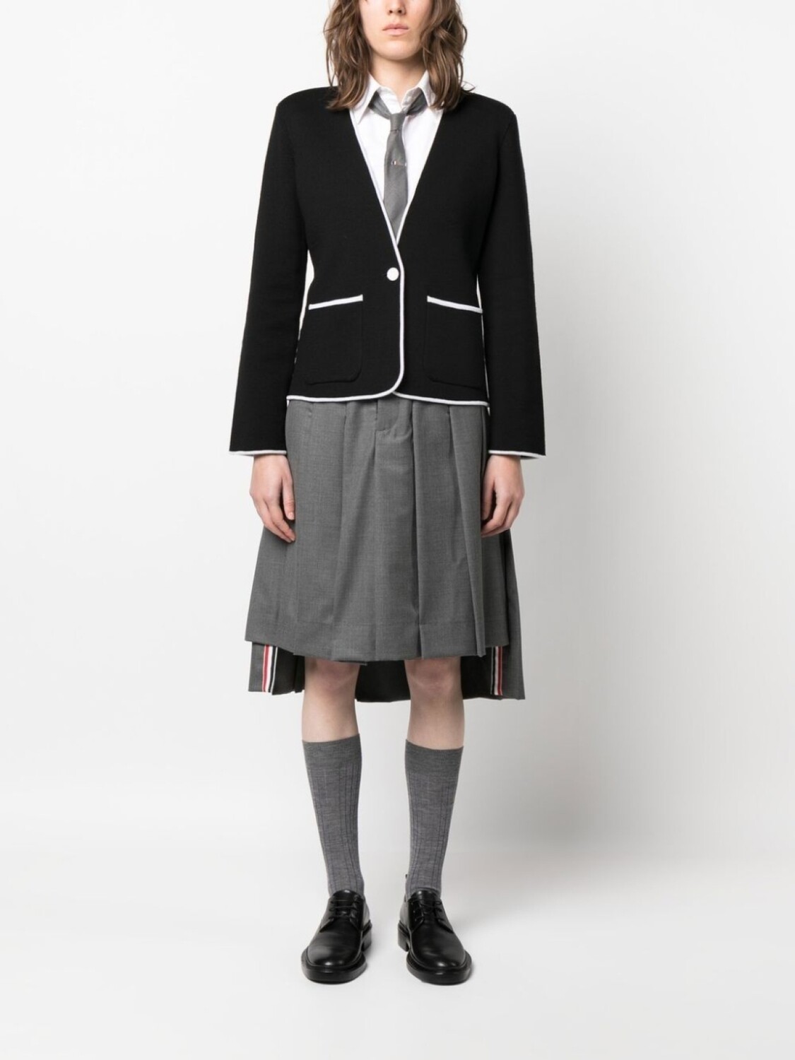 

Жакет с контрастной отделкой и поясом Thom Browne, черный