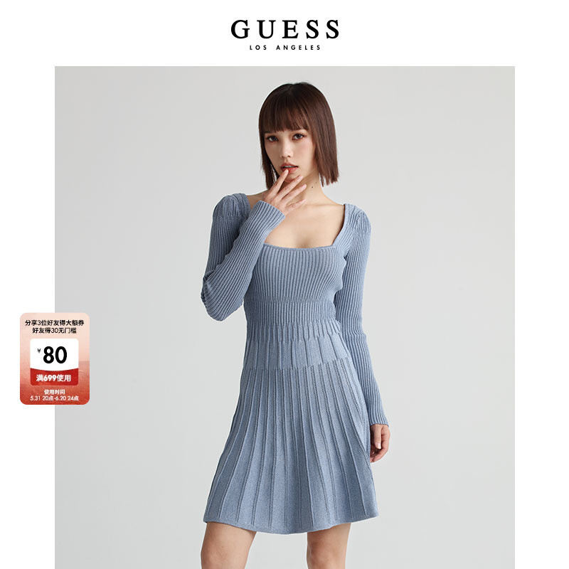 

Платье Guess с длинными рукавами и глубоким вырезом, синий