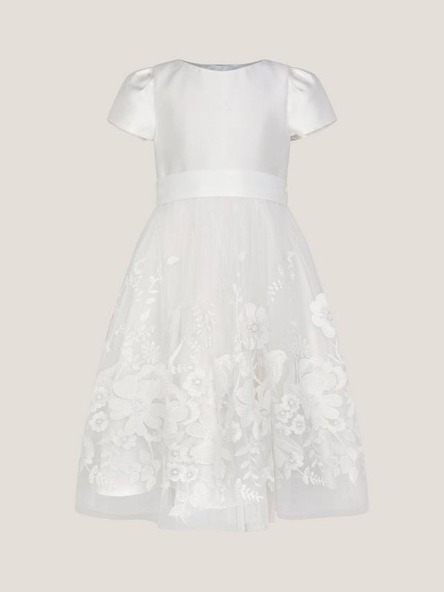 

Детское платье Alicia с короткими рукавами и атласным лифом Monsoon, Ivory