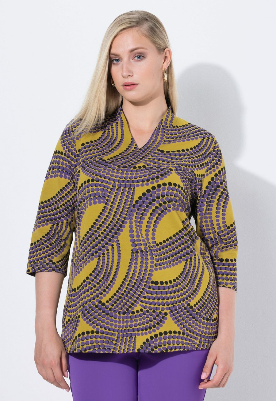 

Топ Ulla Popken Long sleeved top, Pale Yellowy Green/Mustard Yellow