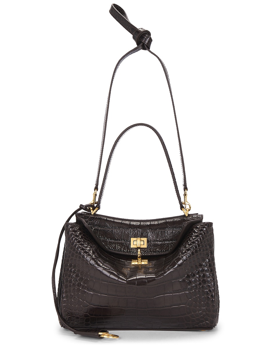 

Сумка Rodeo Small Croc с тиснением под крокодила и верхней ручкой Balenciaga, Espresso