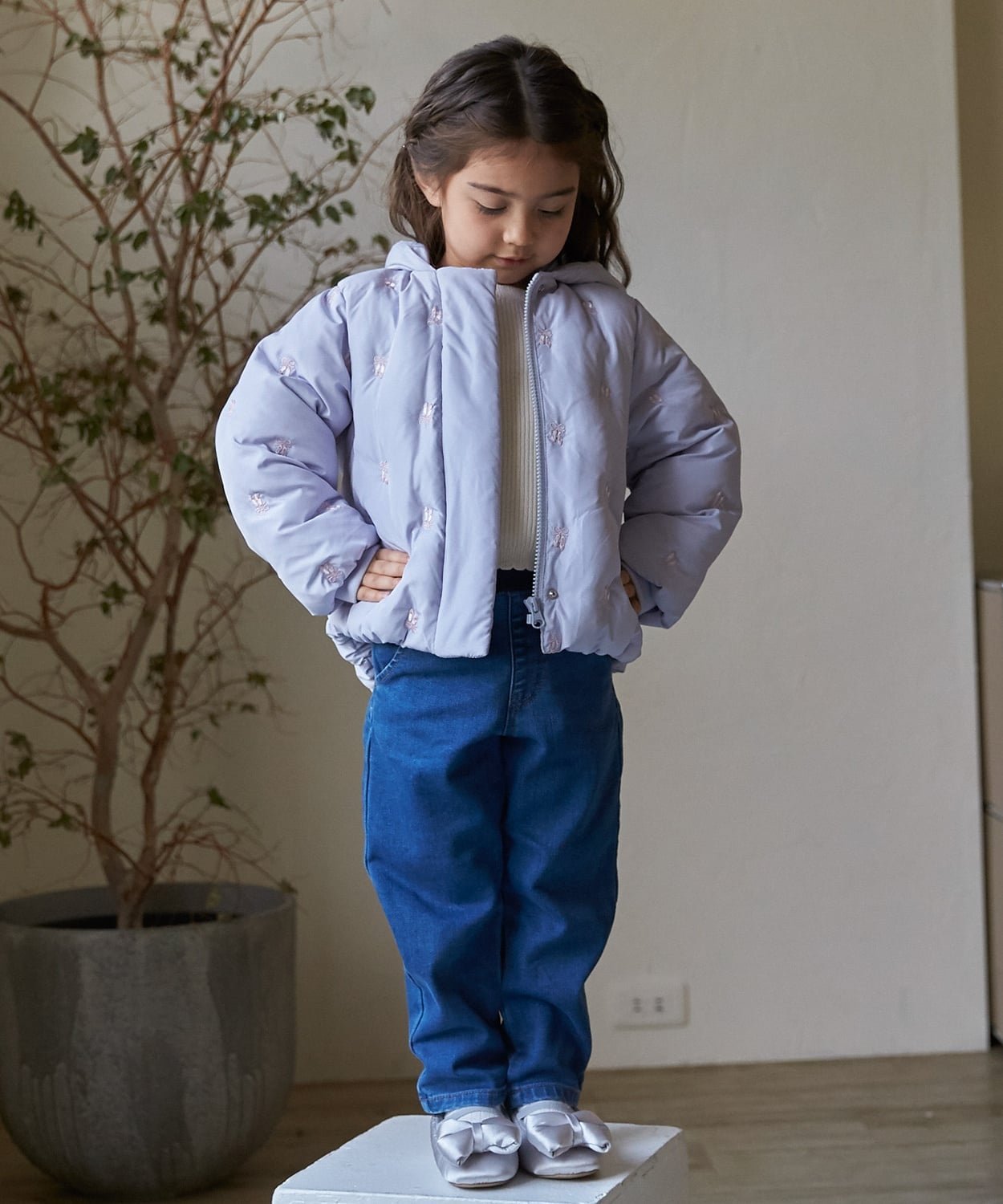 Вышитая стеганая куртка Petit main, Blue Gray — фото 3