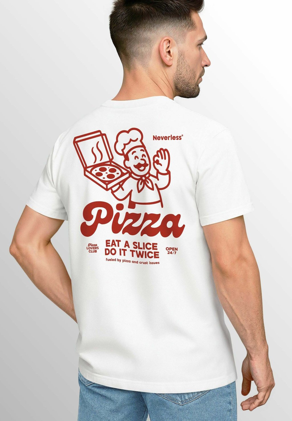

Футболка с принтом BACK PIZZA SPRUCH LUSTIG GRAFIK SOMMER Neverless, белый