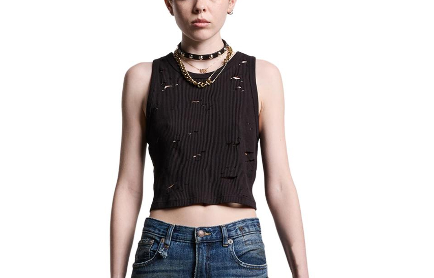 

Рваная хлопковая кроп-топ R13, черный