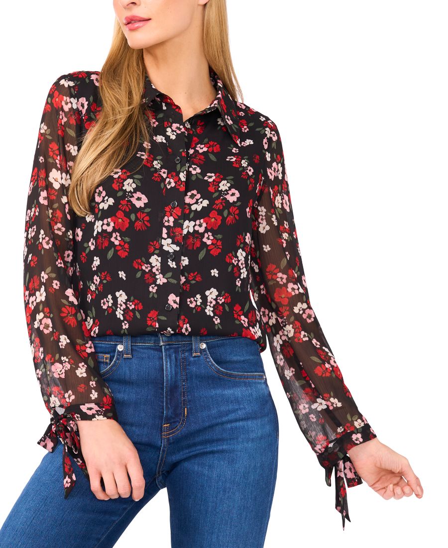 

Женская блузка с длинными рукавами и пуговицами CeCe, Black multi