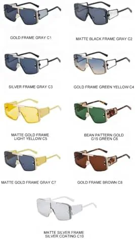 

Солнцезащитные очки большого размера 2027 года для женщин и мужчин, винтажные, популярные, в стиле метал-панк, с плоской верхней частью MTZJH, Silver Black