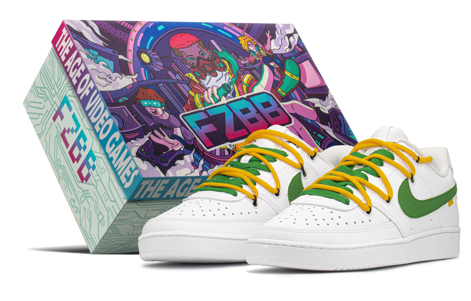 

Кроссовки Nike Court Vision 1 Skateboard Shoes Men Low-Top White/Green/Orange